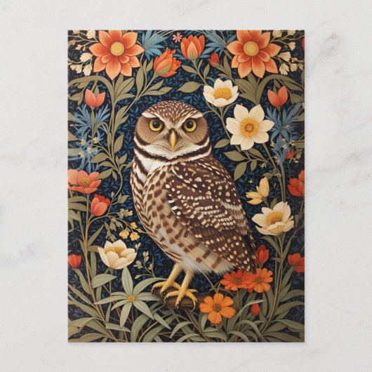 Beautiful Burrowing Owl William Morris Inspiriert Postkarte (Vorderseite)
