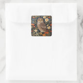 Beautiful Burrowing Owl William Morris Inspiriert Quadratischer Aufkleber (Tasche)