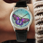 Beautiful Butterfly Blue Sky Stars Individuelle Na Armbanduhr<br><div class="desc">Ein schönes Schmetterlingsdesign mit einem farbenfrohen Schmetterling darauf. Dieses einzigartige Design-Set vor einem atemberaubenden Hintergrund,  fügt eine Touch von Romantik zu Ihrem Stil. Passen Sie diesen Grip einfach an Ihren Namen an! Mit Zaubershirts konzipiert,  ist es eine wirklich einzigartige Kreation für Sie!</div>