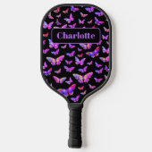 Beautiful Butterfly Pattern Monogram Name Pickleball Schläger (Rückseite)