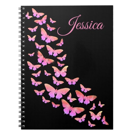 Beautiful Butterfly Pattern rosa Monogramm Name Notizblock (Vorderseite)