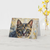 Beautiful Calico Cat Watercolor Kunst Karte (Gelbe Blume)