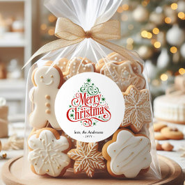 Beautiful Calligraphy Merry Christmas Tree Custom  Runder Aufkleber