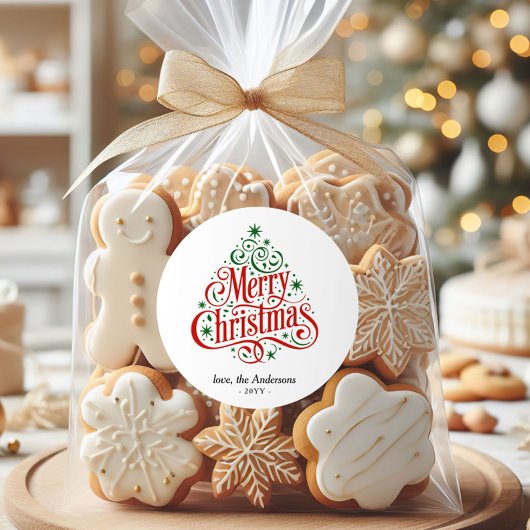 Beautiful Calligraphy Merry Christmas Tree Custom  Runder Aufkleber