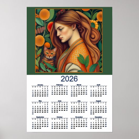 Beautiful Cat and Lady 2026 Calendar Poster (Vorne)