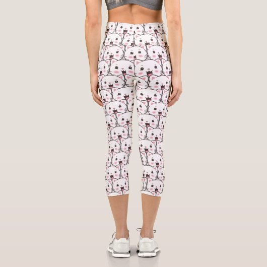 Beautiful Cat Face Cartoon Pattern Capri Leggings (Rückseite)