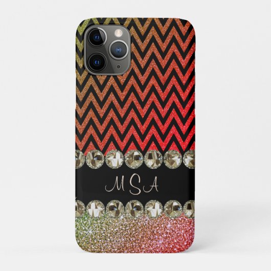Beautiful Champagne Bling Zickzack Monogram Case-Mate iPhone Hülle (Rückseite)