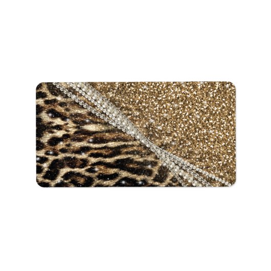Beautiful Chic Girl Leopard Print Gold Glitzer Adressaufkleber (Vorne)