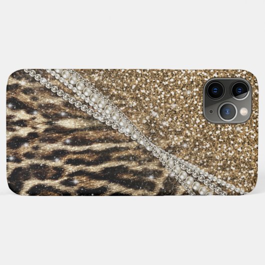 Beautiful Chic Girl Leopard Print Gold Glitzer Case-Mate iPhone Hülle (Rückseite (Horizontal))