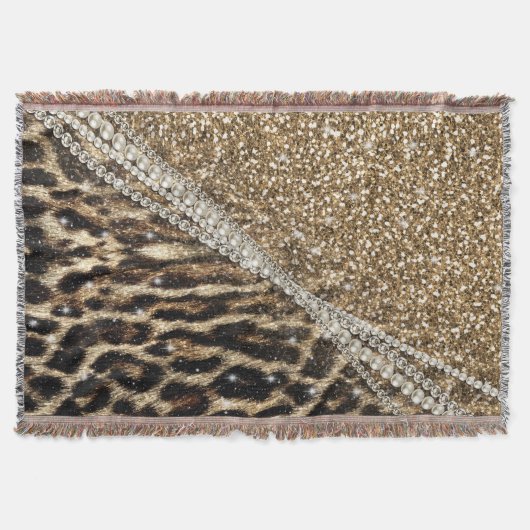 Beautiful Chic Girl Leopard Print Gold Glitzer Decke (Vorderseite)
