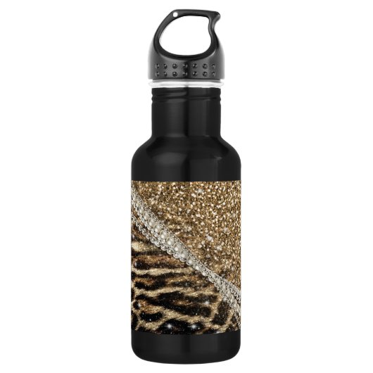 Beautiful Chic Girl Leopard Print Gold Glitzer Edelstahlflasche (Vorderseite)