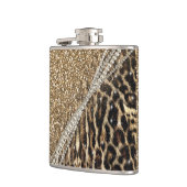 Beautiful Chic Girl Leopard Print Gold Glitzer Flachmann (Links)