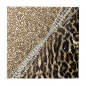 Beautiful Chic Girl Leopard Print Gold Glitzer Fliese (Vorderseite)