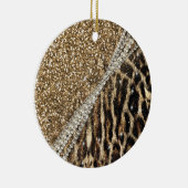 Beautiful Chic Girl Leopard Print Gold Glitzer Keramikornament (Rechts)
