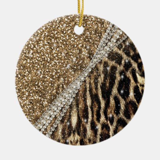 Beautiful Chic Girl Leopard Print Gold Glitzer Keramikornament (Vorne)