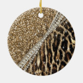 Beautiful Chic Girl Leopard Print Gold Glitzer Keramikornament (Hinten)
