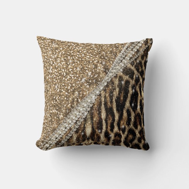 Beautiful Chic Girl Leopard Print Gold Glitzer Kissen (Vorderseite)