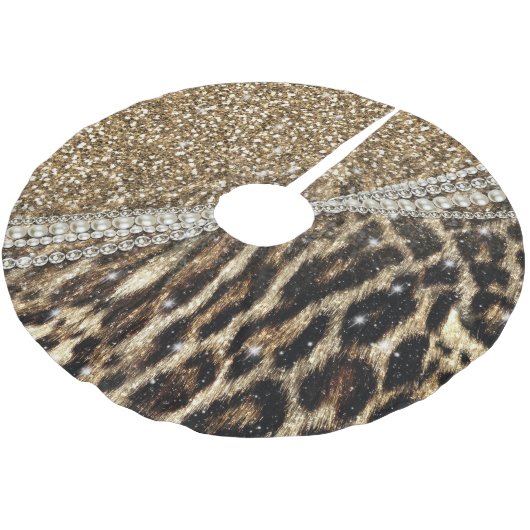 Beautiful Chic Girl Leopard Print Gold Glitzer Polyester Weihnachtsbaumdecke (Schrägansicht)