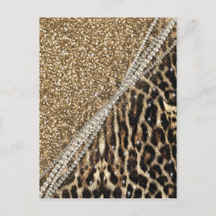 Beautiful Chic Girl Leopard Print Gold Glitzer Postkarte