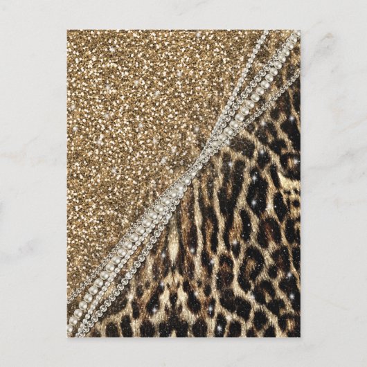 Beautiful Chic Girl Leopard Print Gold Glitzer Postkarte (Vorderseite)
