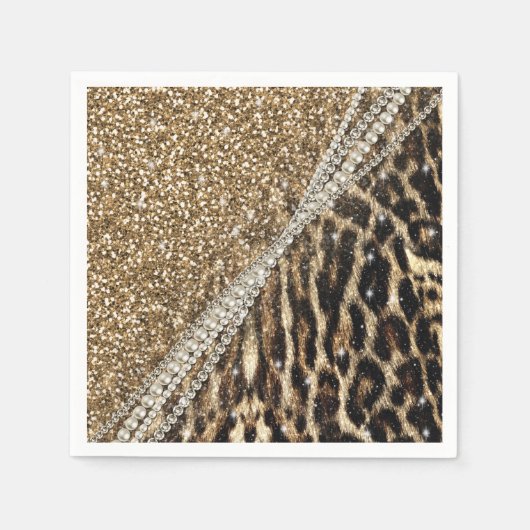Beautiful Chic Girl Leopard Print Gold Glitzer Serviette (Vorderseite)