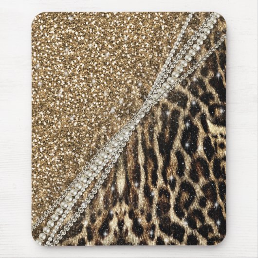 Beautiful Chic Girly Leopard Print Gold Glitter Mousepad (Vorne)