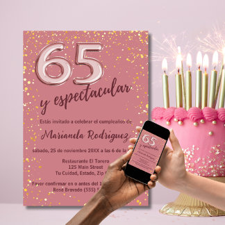 Beautiful Chic Rose Gold 65. Geburtstag Spanisch Einladung