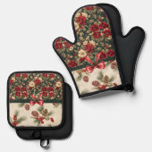 Beautiful Christmas Floral and Pine Cones Ofenhandschuh & Topflappen-Set (Vorderseite/Rückseite)