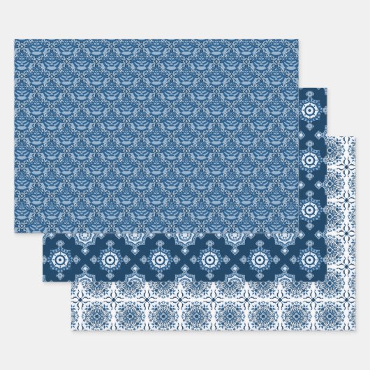 Beautiful Classic Blue | Blau und Weiß elegant Geschenkpapier Set (Set)