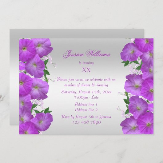 Beautiful Classiy Petunias Floral Birthday Einladung (Vorne/Hinten)