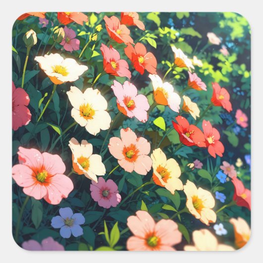 Beautiful colorful anime flowers quadratischer aufkleber (Vorderseite)