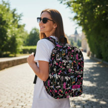 Beautiful Colorful Floral Motif Black Custom Name