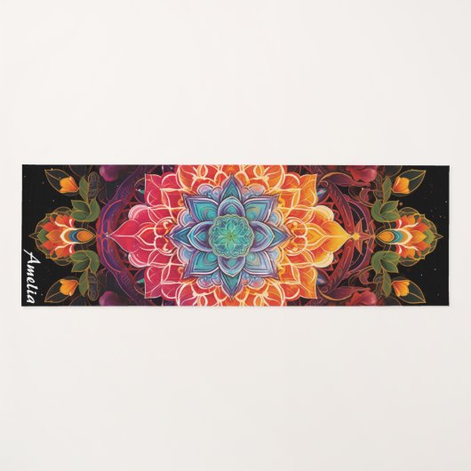 Beautiful Colorful Mandala Boho Monogram Yogamatte (Vorderseite (Horizontal))