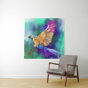 Beautiful Colorful Parrot Tapestry Wandteppich