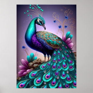 Beautiful Colorful Peacock Pfau Bird Houses Poster