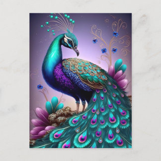 Beautiful Colorful Peacock Pfau Bird Houses Postkarte