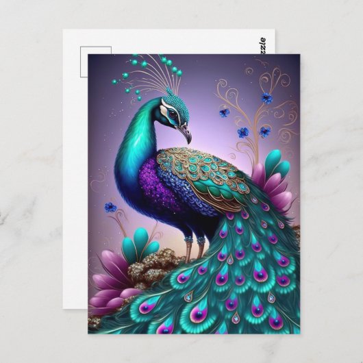 Beautiful Colorful Peacock Pfau Bird Houses Postkarte (Vorne/Hinten)