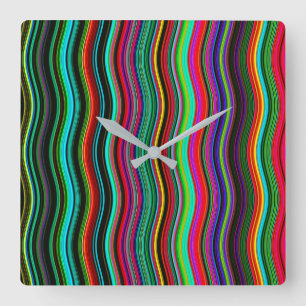 Beautiful Colorful Wavy Stripe Pattern Quadratische Wanduhr