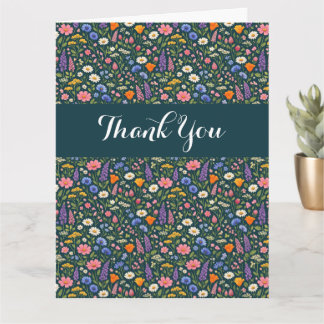 Beautiful Colorful Wildflowers on Dark Teal Karte
