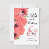 Beautiful Coral Rose & Daisy - Save the Date (Vorderseite)