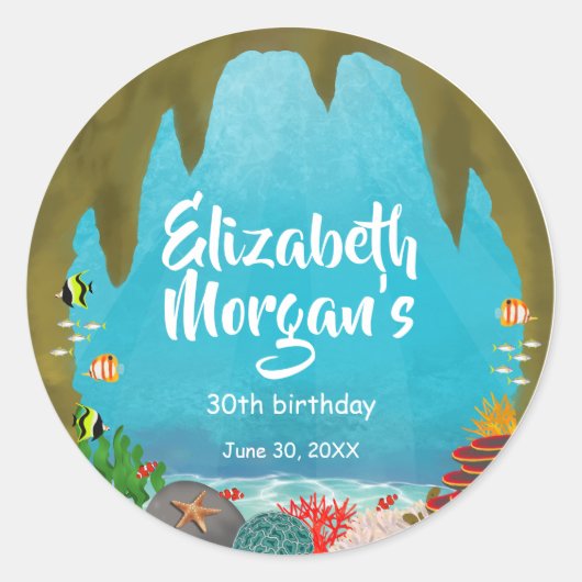 Beautiful Creatures Under the Sea Cave Birthday Runder Aufkleber (Vorderseite)