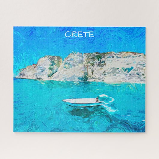 Beautiful Crete Greece Ocean Watercolor Painting Puzzle (Horizontal)