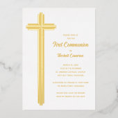 Beautiful Cross First Communion Gold Folieneinladung (Vorderseite)