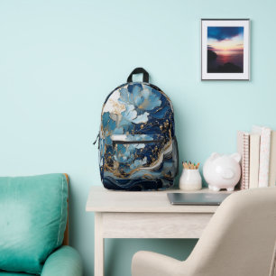 Beautiful Custom Designed Backpack Blau und Gold Bedruckter Rucksack