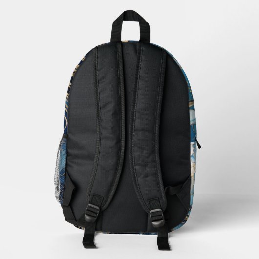 Beautiful Custom Designed Backpack Blau und Gold Bedruckter Rucksack (Rückseite)