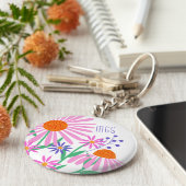 Beautiful Daisies benutzerdefinierte Monogramm-Sch Schlüsselanhänger (Seite)