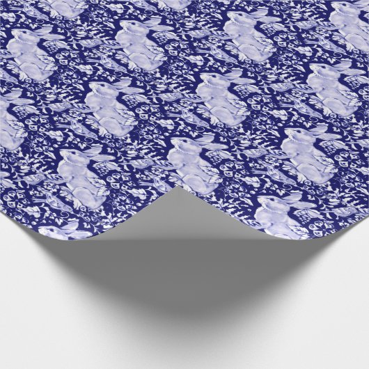 Beautiful Dark Blue & White Rabbit Dedham Delft Geschenkpapier (Ecke)