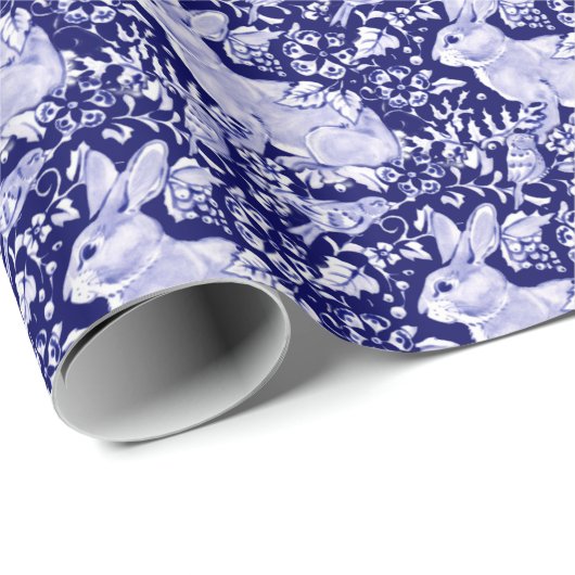 Beautiful Dark Blue & White Rabbit Dedham Delft Geschenkpapier (Rolleneckpunkt)