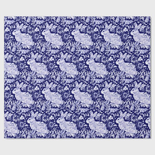 Beautiful Dark Blue & White Rabbit Dedham Delft Geschenkpapier (Flach)