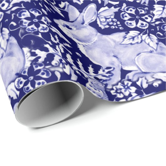 Beautiful Dark Blue & White Rabbit Dedham Delft Geschenkpapier (Rolleneckpunkt)